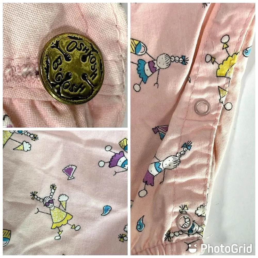 Rare Vintage OshKosh B’gosh Vestbak Overalls Girls‎ 6 9 M Matching Hat Ice cream